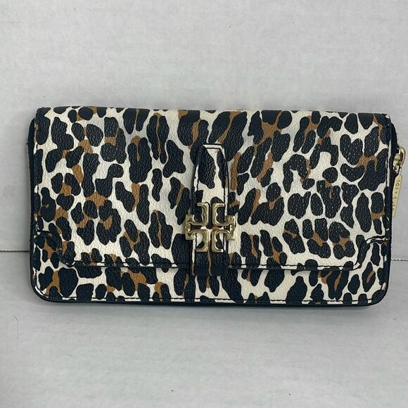 Tory Burch zip-around ocelot leopard print saffiano leather wallet - Picture 1 of 6
